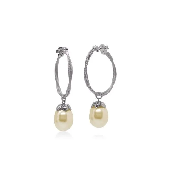 Alor Grey Twisted Cable Hoop with Yellow South Sea Pearl Earrings Blue Marlin Jewelry, Inc. Islamorada, FL