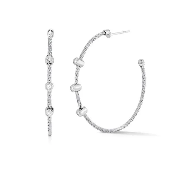 ALOR Grey Cable Hoop Earrings with 18kt White Gold & Triple Diamond Station Blue Marlin Jewelry, Inc. Islamorada, FL