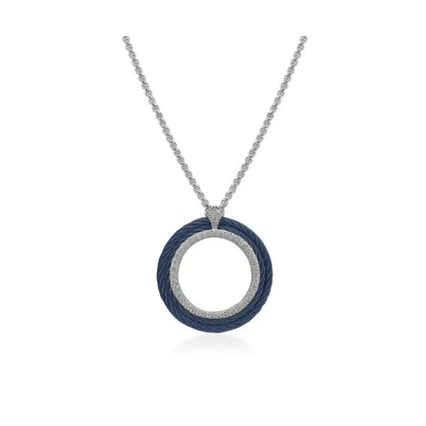 ALOR Grey Chain & Blueberry Cable Circle Pendant Necklace with 18kt White Gold & Diamonds Blue Marlin Jewelry, Inc. Islamorada, FL