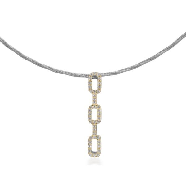 ALOR Grey Cable Layered Links Necklace with 18kt Yellow Gold & Diamonds Blue Marlin Jewelry, Inc. Islamorada, FL