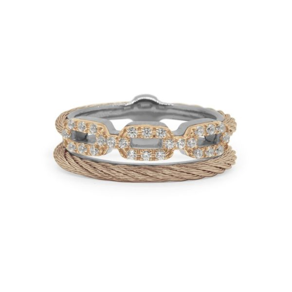 ALOR Carnation Cable Layered Links Ring with 18kt Rose Gold & Diamonds Blue Marlin Jewelry, Inc. Islamorada, FL