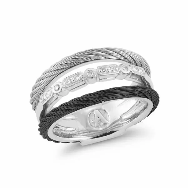 ALOR Layered Black & Grey Cable Ring with 18kt White Gold & Diamonds Blue Marlin Jewelry, Inc. Islamorada, FL