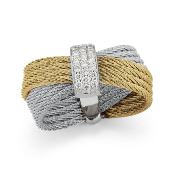 ALOR Yellow & Grey Cable Bow Ring with 18kt White Gold & Diamonds Blue Marlin Jewelry, Inc. Islamorada, FL