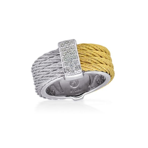 ALOR Grey & Yellow Cable Petite Colorblock Ring with 18kt White Gold & Diamonds Blue Marlin Jewelry, Inc. Islamorada, FL