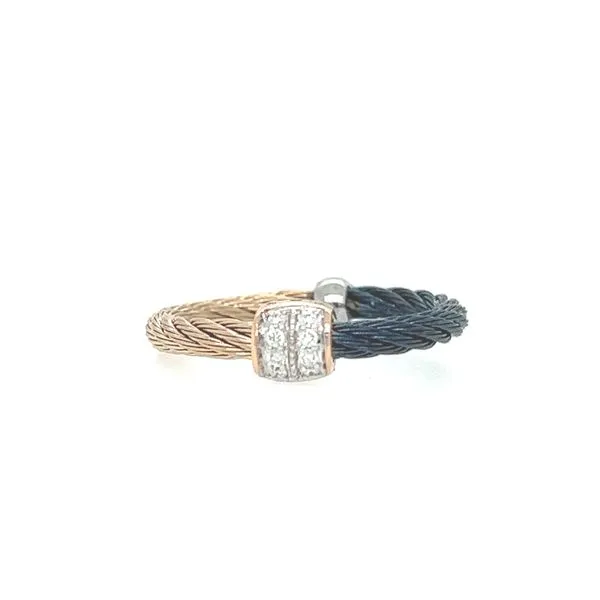 ALOR Carnation and Navy Blue Color Block Cable Barrel Station Ring Blue Marlin Jewelry, Inc. Islamorada, FL