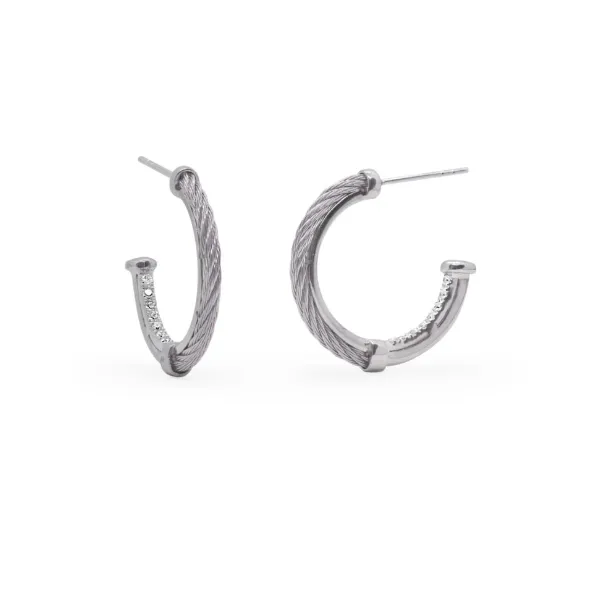 ALOR Grey Cable Small Hoop Earrings with 18kt Gold & Diamonds Blue Marlin Jewelry, Inc. Islamorada, FL