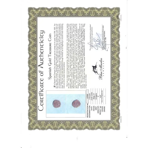 Macuquinea Historical Spanish Gold Cob Coin Pendant Image 2 Blue Marlin Jewelry, Inc. Islamorada, FL