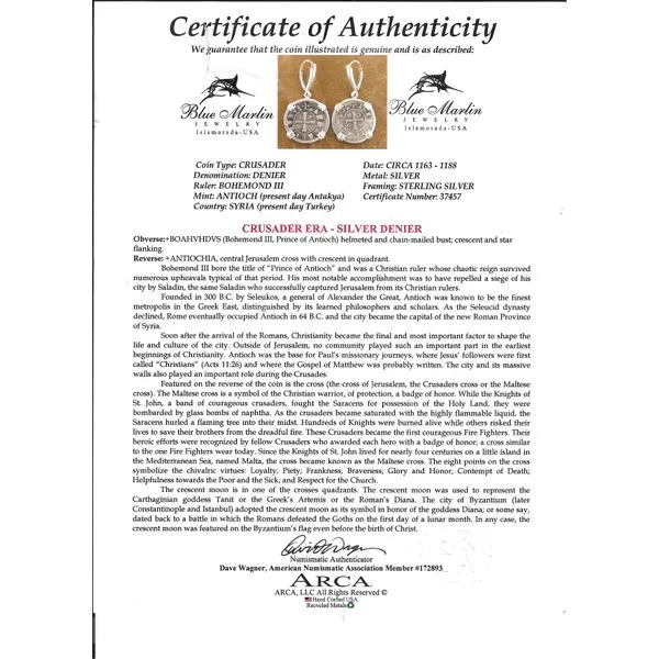 Historical Crusader Coin Earrings Image 2 Blue Marlin Jewelry, Inc. Islamorada, FL