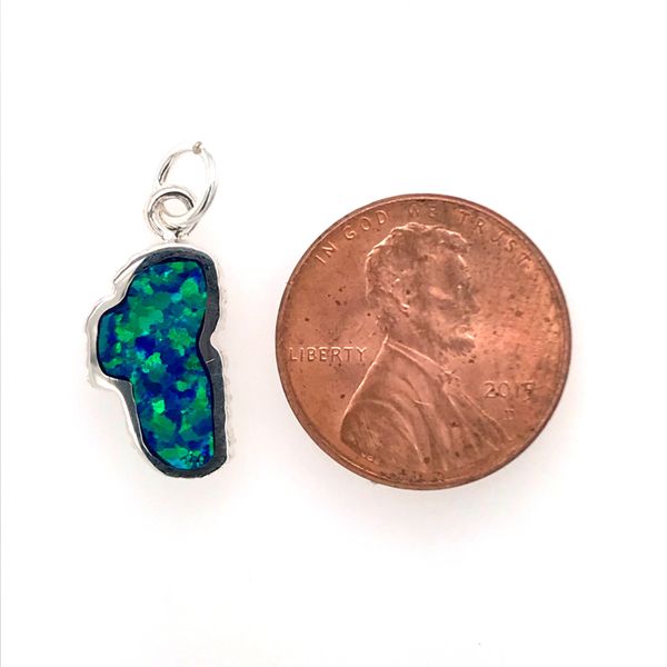 Medium Silver Lake Tahoe Charm with Opal Inlay on a Jump Ring Image 2 Bluestone Jewelry Tahoe City, CA