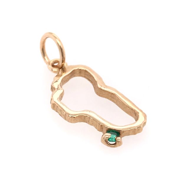 Medium Yellow Gold Lake Tahoe Outline with Emerald Charm for Charm Bracelet Bluestone Jewelry Tahoe City, CA