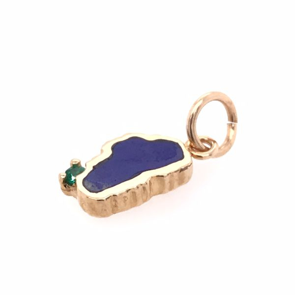 Small Yellow Gold Lapis Lake Tahoe with Emerald Charm for Charm Bracelet Image 2 Bluestone Jewelry Tahoe City, CA