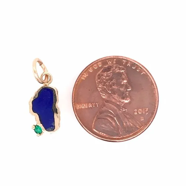 Small Yellow Gold Lapis Lake Tahoe with Emerald Charm for Charm Bracelet Image 3 Bluestone Jewelry Tahoe City, CA