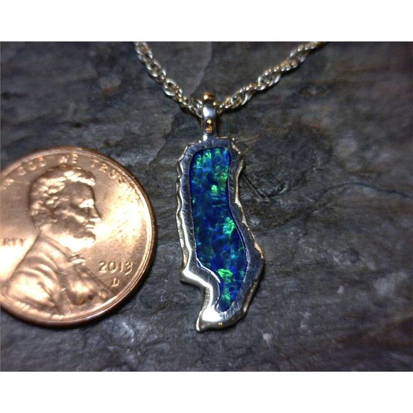 Sterling Silver Medium Donner Lake Pendant with Lab Grown Opal Image 2 Bluestone Jewelry Tahoe City, CA