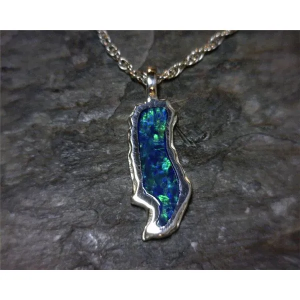 Sterling Silver Medium Donner Lake Pendant with Lab Grown Opal Bluestone Jewelry Tahoe City, CA