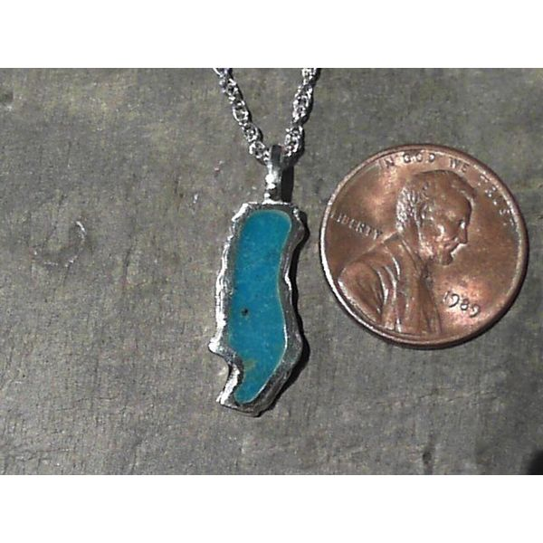 Sterling Silver Medium Donner Lake Pendant with Turquoise Image 2 Bluestone Jewelry Tahoe City, CA