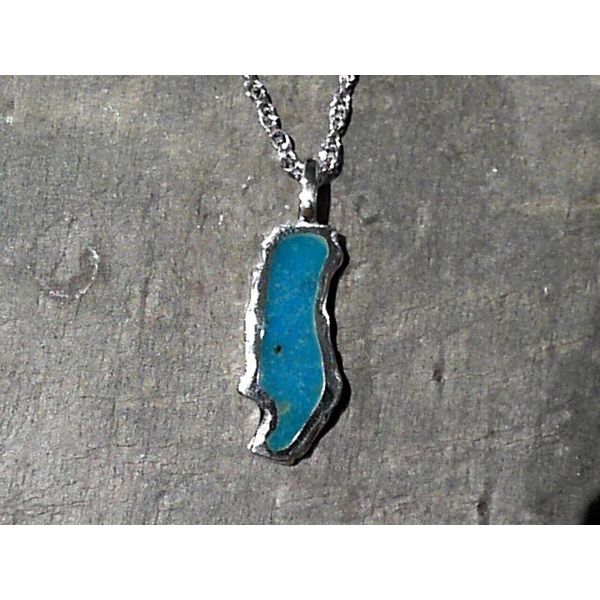 Sterling Silver Medium Donner Lake Pendant with Turquoise Bluestone Jewelry Tahoe City, CA