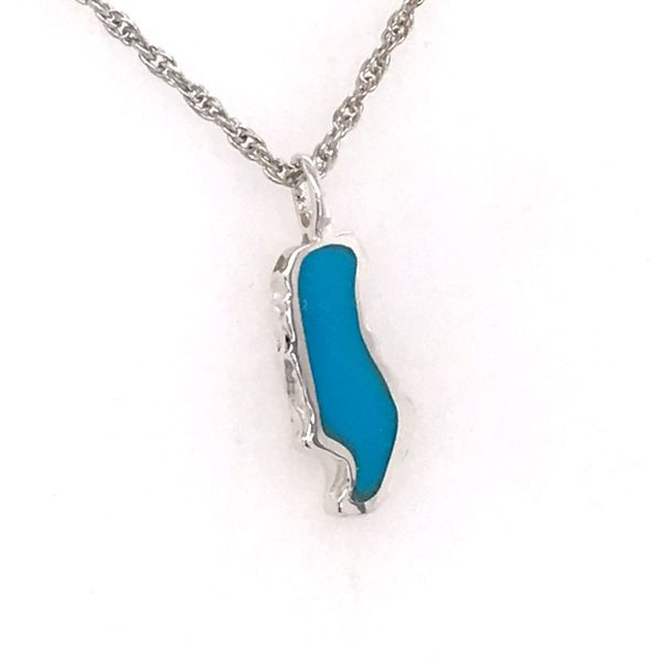 Small Silver Donner Lake Pendant with Turquoise Image 2 Bluestone Jewelry Tahoe City, CA