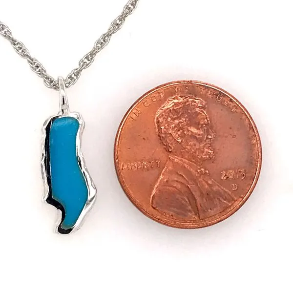 Small Silver Donner Lake Pendant with Turquoise Image 4 Bluestone Jewelry Tahoe City, CA