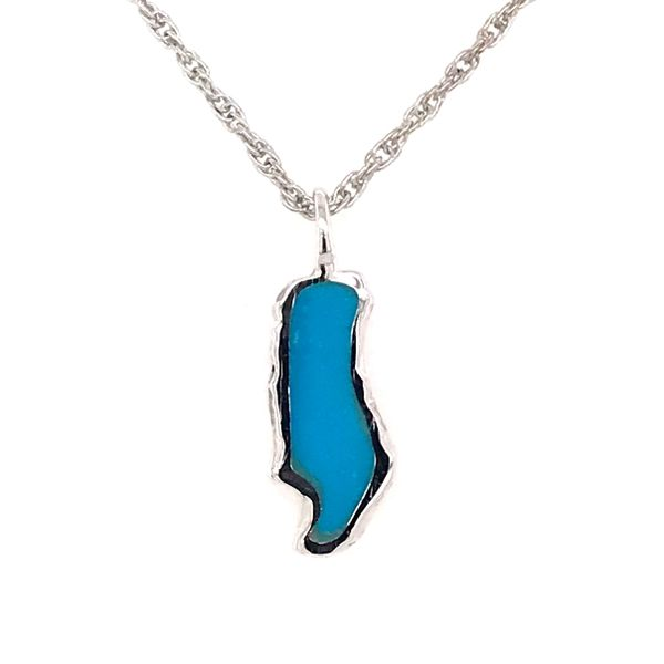 Small Silver Donner Lake Pendant with Turquoise Bluestone Jewelry Tahoe City, CA