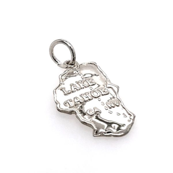 Silver Lake Tahoe Charm with CA/NV State Borders on Jump Ring Bluestone Jewelry Tahoe City, CA
