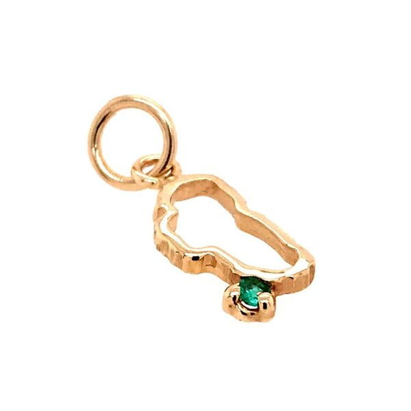 Small Yellow Gold Lake Tahoe Outline with Emerald Charm for Charm Bracelet Bluestone Jewelry Tahoe City, CA