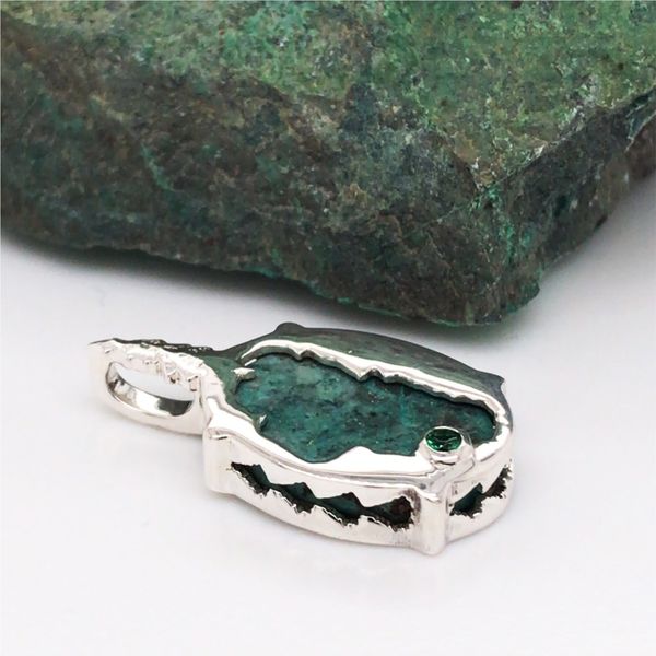 Medium Silver Reversible Lake Tahoe/Bear Pendant with Chrysocolla and Emerald Image 3 Bluestone Jewelry Tahoe City, CA