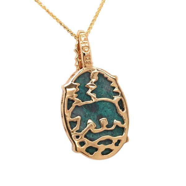 Gold Plated Reversible Lake Tahoe/Bear Pendant with Chrysocolla and Emerald Image 2 Bluestone Jewelry Tahoe City, CA