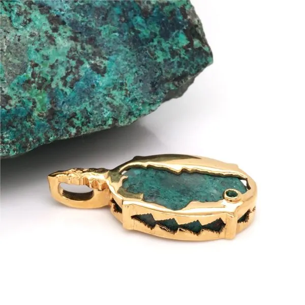 Gold Plated Reversible Lake Tahoe/Bear Pendant with Chrysocolla and Emerald Image 3 Bluestone Jewelry Tahoe City, CA