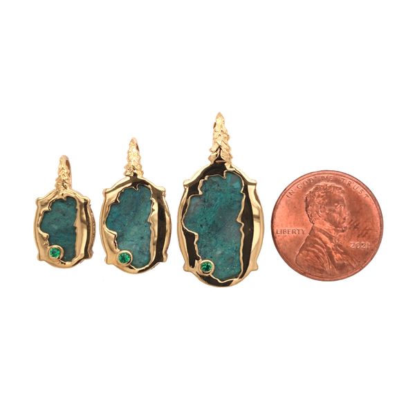 Gold Plated Reversible Lake Tahoe/Bear Pendant with Chrysocolla and Emerald Image 4 Bluestone Jewelry Tahoe City, CA