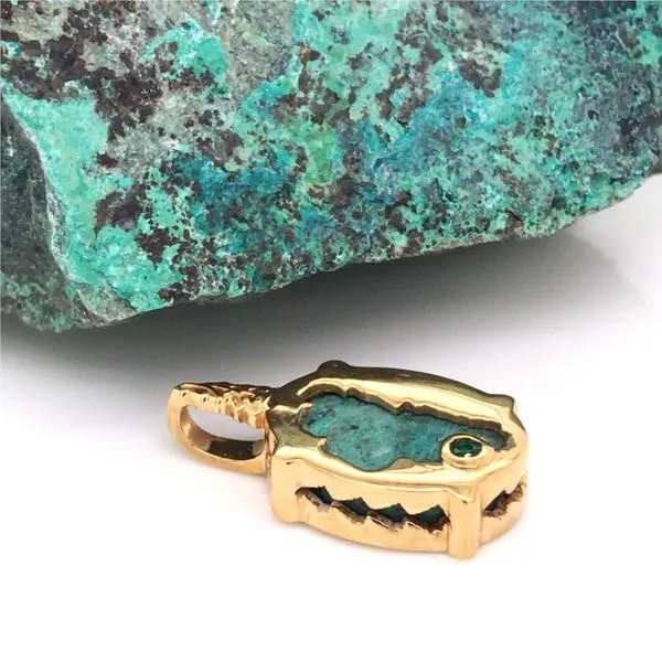 Small 14kt Yellow Gold Plated Lake Tahoe/Bear Pendant with Chrysocolla Image 3 Bluestone Jewelry Tahoe City, CA