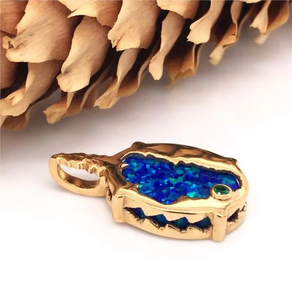 Medium14kt Yellow Gold Plated Lake Tahoe/Bear Reversable Pendant with Lab-Grown Opal Image 3 Bluestone Jewelry Tahoe City, CA