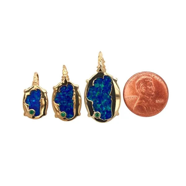 Medium14kt Yellow Gold Plated Lake Tahoe/Bear Reversable Pendant with Lab-Grown Opal Image 4 Bluestone Jewelry Tahoe City, CA