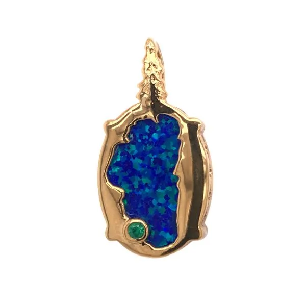 Medium14kt Yellow Gold Plated Lake Tahoe/Bear Reversable Pendant with Lab-Grown Opal Bluestone Jewelry Tahoe City, CA