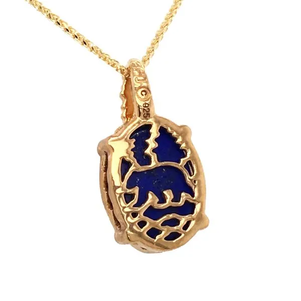 Small 14kt Yellow Plated Lake Tahoe Reversible Bear Pendant with Lapis Image 2 Bluestone Jewelry Tahoe City, CA
