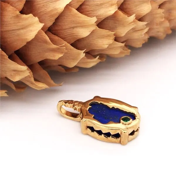 Small 14kt Yellow Plated Lake Tahoe Reversible Bear Pendant with Lapis Image 3 Bluestone Jewelry Tahoe City, CA