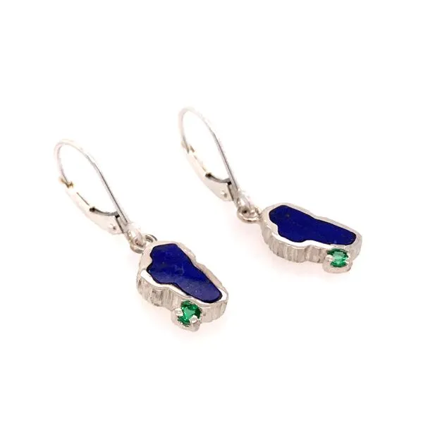 Sterling Silver Lapis Lever Back Earrings with Emeralds Image 2 Bluestone Jewelry Tahoe City, CA