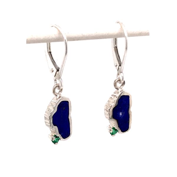 Sterling Silver Lapis Lever Back Earrings with Emeralds Bluestone Jewelry Tahoe City, CA