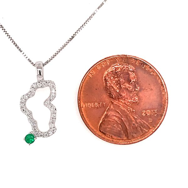 Small 14 Karat White Gold Diamond Lake Tahoe Pendant with Emerald Image 4 Bluestone Jewelry Tahoe City, CA