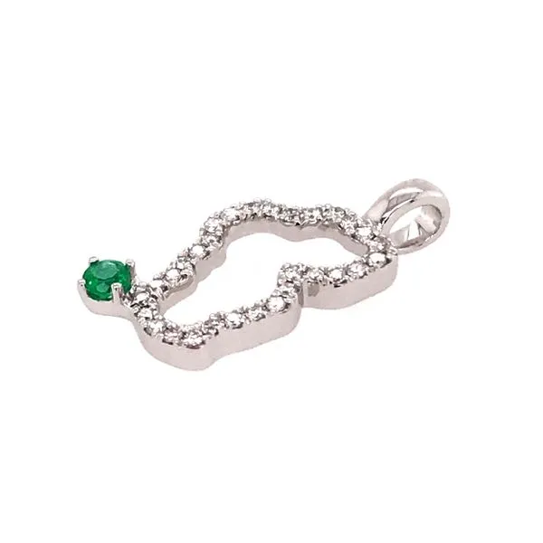 Small 14 Karat White Gold Diamond Lake Tahoe Pendant with Emerald Image 3 Bluestone Jewelry Tahoe City, CA