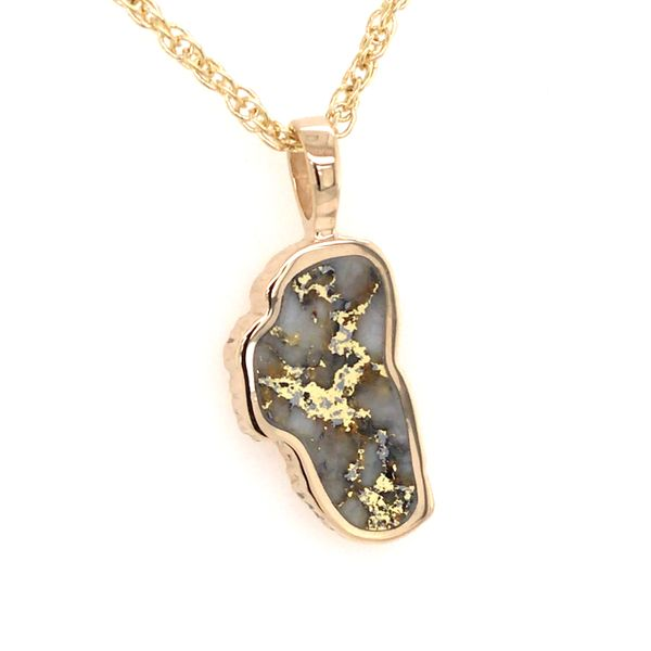 Large 14 Karat Yellow Gold Lake Tahoe Pendant with Gold Quartz Gemstone Bluestone Jewelry Tahoe City, CA