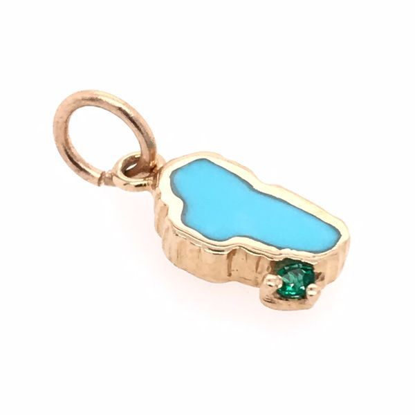 Small Yellow Gold Turquoise Lake Tahoe Charm with Emerald Bluestone Jewelry Tahoe City, CA