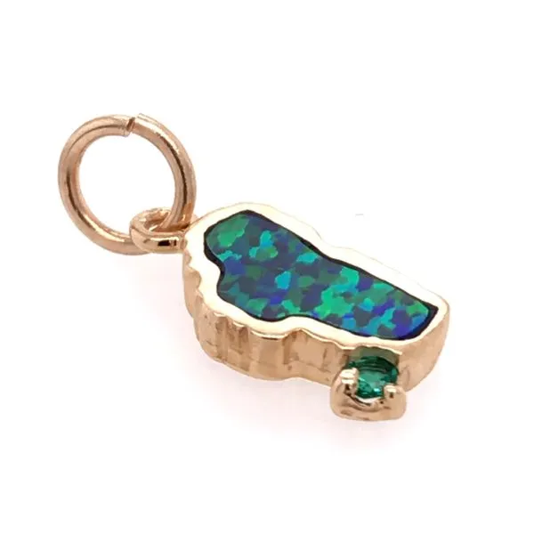 Small 14 Karat Yellow Gold Charm with Lab Opal and Emerald Bluestone Jewelry Tahoe City, CA