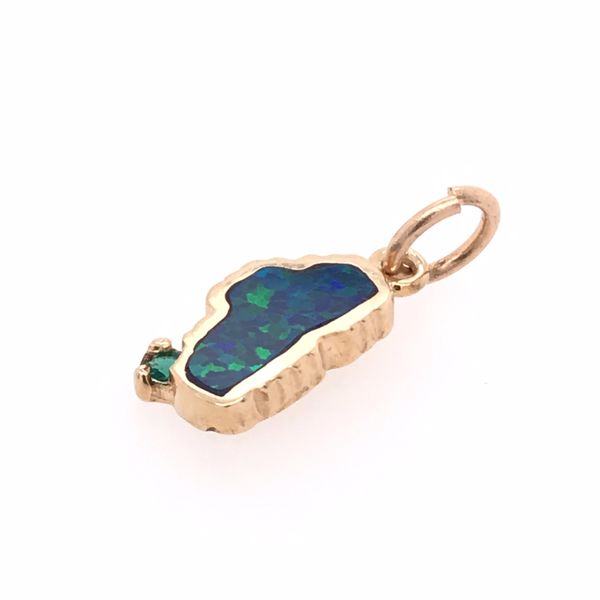 Small 14 Karat Yellow Gold Charm with Lab Opal and Emerald Image 2 Bluestone Jewelry Tahoe City, CA