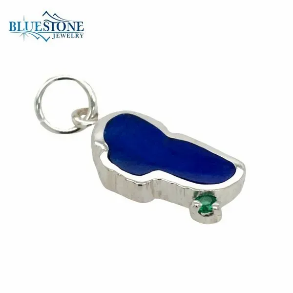 Silver Lapis Medium Lake Tahoe Charm with Emerald Bluestone Jewelry Tahoe City, CA