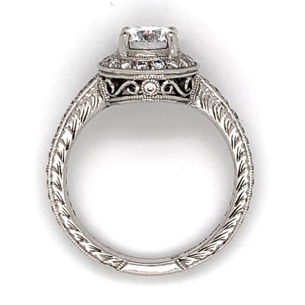Platinum Hand Engraved Engagement Ring Image 4 Bluestone Jewelry Tahoe City, CA