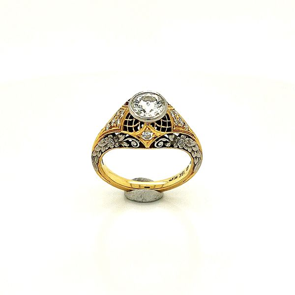 18 Karat Yellow Gold & Platinum Antique Filigree Art Deco Engagement Ring Image 2 Bluestone Jewelry Tahoe City, CA