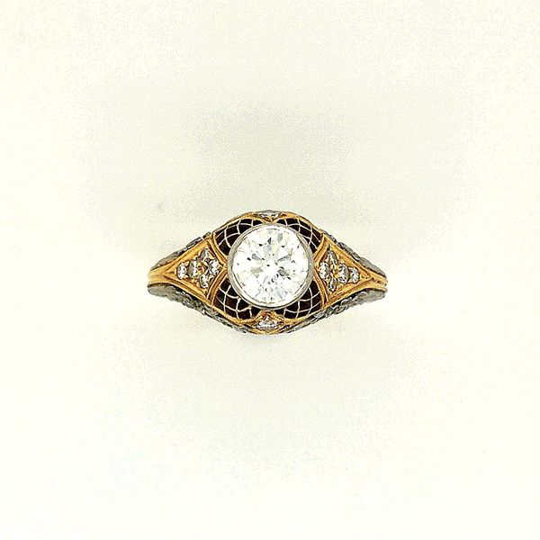 18 Karat Yellow Gold & Platinum Antique Filigree Art Deco Engagement Ring Image 3 Bluestone Jewelry Tahoe City, CA