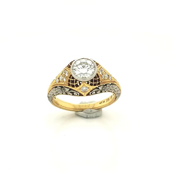 18 Karat Yellow Gold & Platinum Antique Filigree Art Deco Engagement Ring Image 4 Bluestone Jewelry Tahoe City, CA