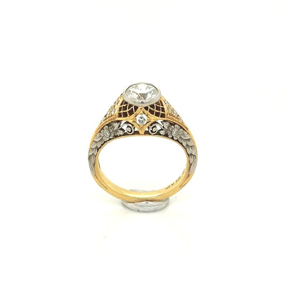 18 Karat Yellow Gold & Platinum Antique Filigree Art Deco Engagement Ring Bluestone Jewelry Tahoe City, CA