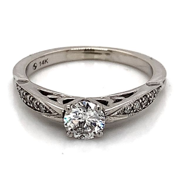 14K White Gold Engagement Ring w/ a 0.46 Carat Round Diamond Image 2 Bluestone Jewelry Tahoe City, CA
